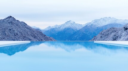 Snowy Mountain View Pool Reflection