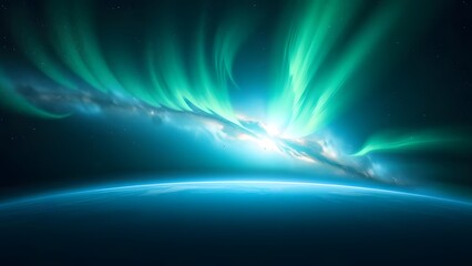 Enchanting Cosmic Tapestry A Distant Galaxy in Mystical Green and Turquoise Aura