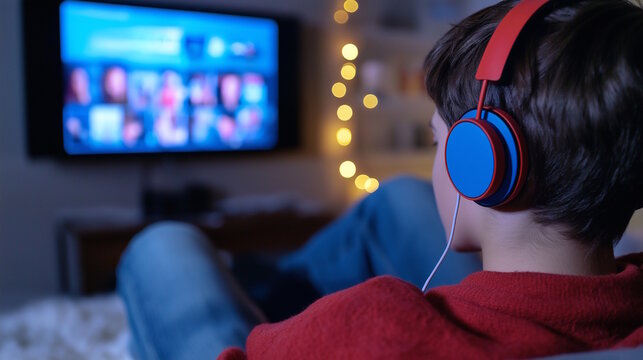 Young male watching screens in relaxed setting, highlighting reduced focus from excessive video watching and screen time distraction