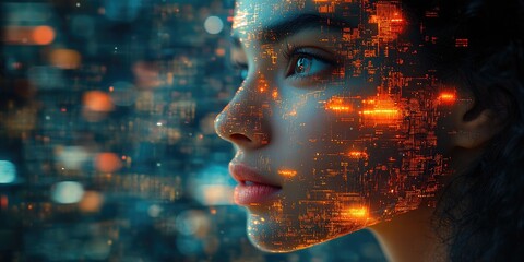 Futuristic AI Cyborg with Glowing Energy Particles