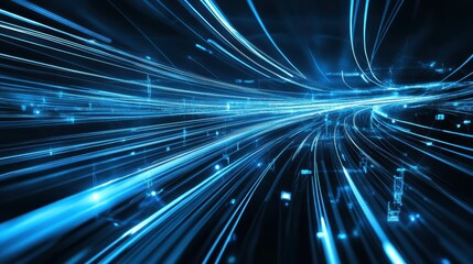Dynamic blue streaks of light forming an abstract futuristic background, symbolizing fast data transfer, internet speed, and digital connectivity.  
