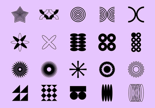 Black Abstract Geometric Shapes Symbols Icons Set