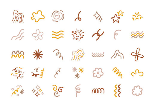 Yellow Abstract Minimal Decorative Doodle Shapes Icons Set