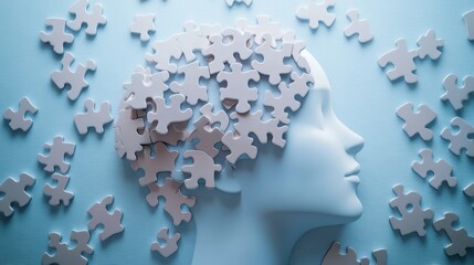 White Human Head with Puzzle Pieces Falling Off