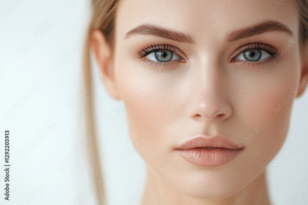 Poster close up of a womans face highlighting the contrast between drawn lines and smooth skin for medicine