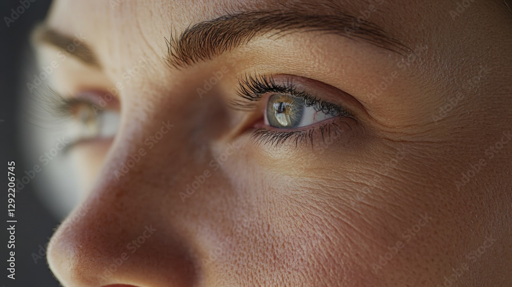 Aufkleber Duality of aging represented on a womans face with drawn lines contrasting smooth skin in a clinical style. Generative AI