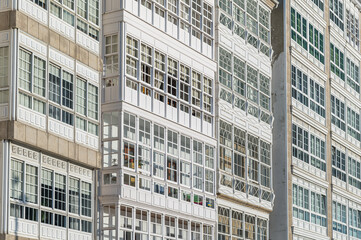 Fototapeta premium Glass facade of old buildings in Viveiro, Spain