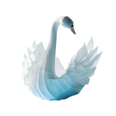 Fototapeta premium Elegant paper swan sits gracefully on a blue surface against a soft white backdrop, paper swan sitting on a blue surface, Transparent background