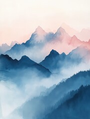 Fototapeta premium Soft Misty Mountains Nursery Artwork in Pastel