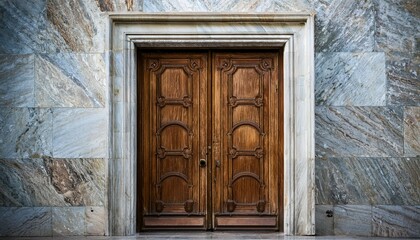 aged wooden door surrounded by marble frame
