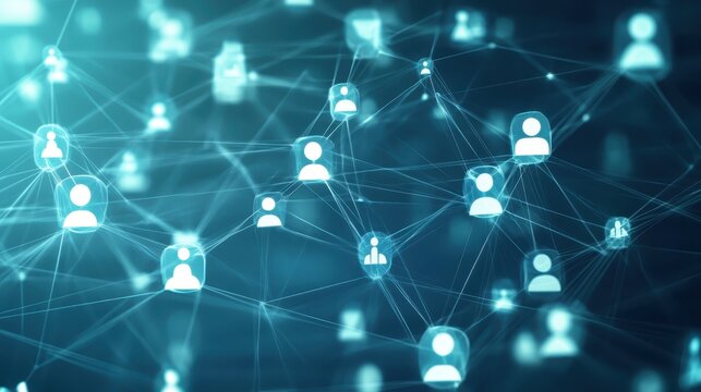 A digital network with user icons connected through lines