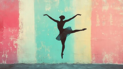 Silhouette ballet dancer in tutu against colorful background