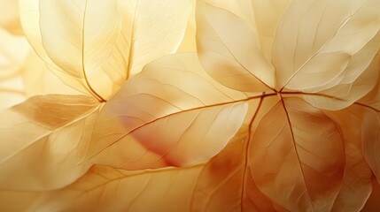 Transparent golden leaves with delicate veins and soft light effect