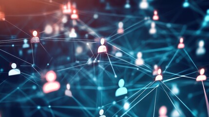 A digital network with user icons connected through lines, symbolizing communication 