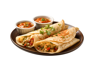 Masala dosa on a plate isolated on transparent background