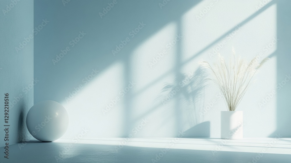 Aufkleber Light and shadow play in a minimalistic interior with a vase and decorative elements. Generative AI
