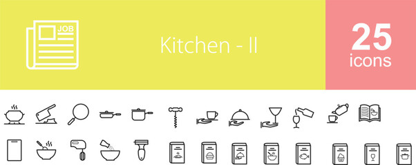 Kitchen line icon set vector illustration of a kitchen. kitchen icons set 25 icons vector illustration of a set of icons for web