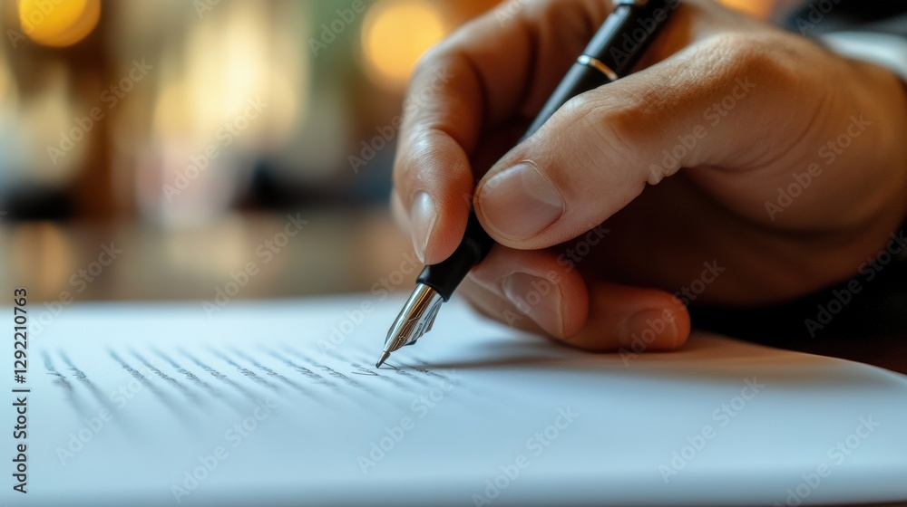 Poster person writing on paper with a pen in a cozy indoor setting during the daytime. generative ai