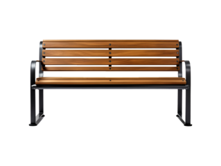 Outdoor seating bench with armrests isolated on transparent background