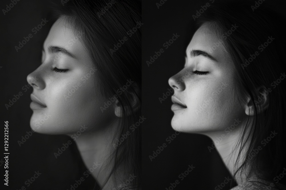 Leinwandbilder mood transformation depicted through a side profile with a grayscale sad expression and a vibrant, j