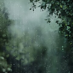 Obraz premium Serene forest scene featuring gentle rain and foliage high resolution picture
