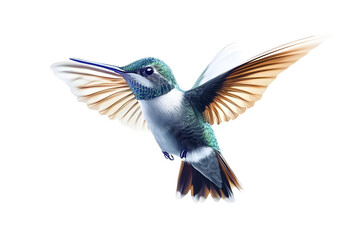 Obraz premium Beautiful Hummingbird in Flight on white background . AI generated Illustration.