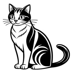 Fototapeta premium an elegant black and white cat with captivating eyes, sitting upright in a poised position. The cat's markings add a touch of sophistication and charm