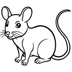 a cute cartoon mouse with big ears and whiskers. The mouse is drawn with simple lines in black and white
