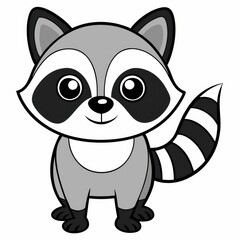 Obraz premium a cute cartoon raccoon with big eyes, smiling happily and wagging its tail