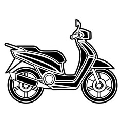 a detailed illustration of a scooter in black and white. This scooter is a modern and sleek design with detailed lines 