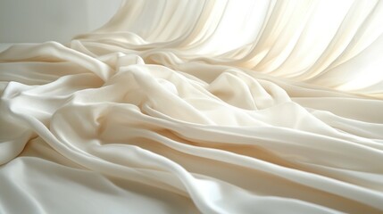 Obraz premium Creamy drapes billow in sunlight streaming through window