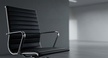 Modern Black Leather Office Chair with Chrome Frame in Minimalist Room Setting