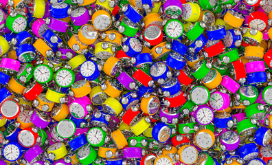 Fototapeta premium Alarm clocks background, wallpaper. 3D rendering