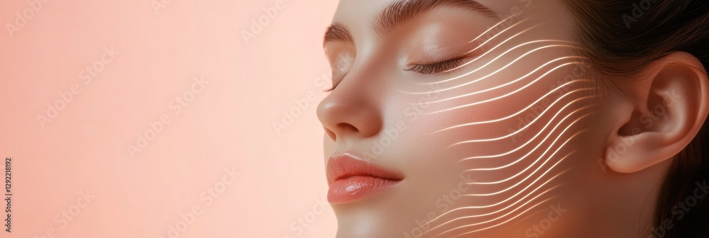 Aufkleber golden lines flow delicately around a young womans face showcasing the lifting effect of botox treat