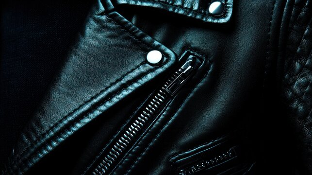 Dark Leather Jacket Closeup, Studio Shot, Fashion Detail