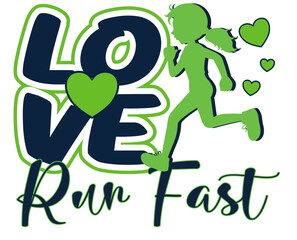 Love with runner.  - green and blue color, - run fast -  vector sport graphic for street art - typography graffiti lettering - art illustration - multicolor - written word - softball

