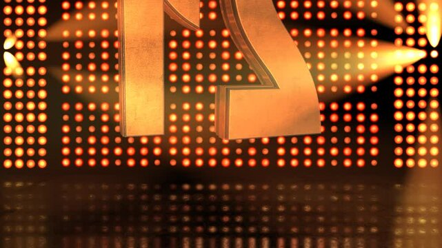 3D rendering of Number 12 (twelve) with flashing strobe lights in the background, ideal for countdowns
