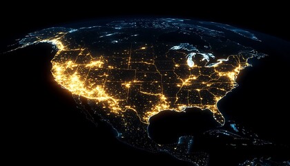 Obraz premium Nightlights, USA map, city glow, space view