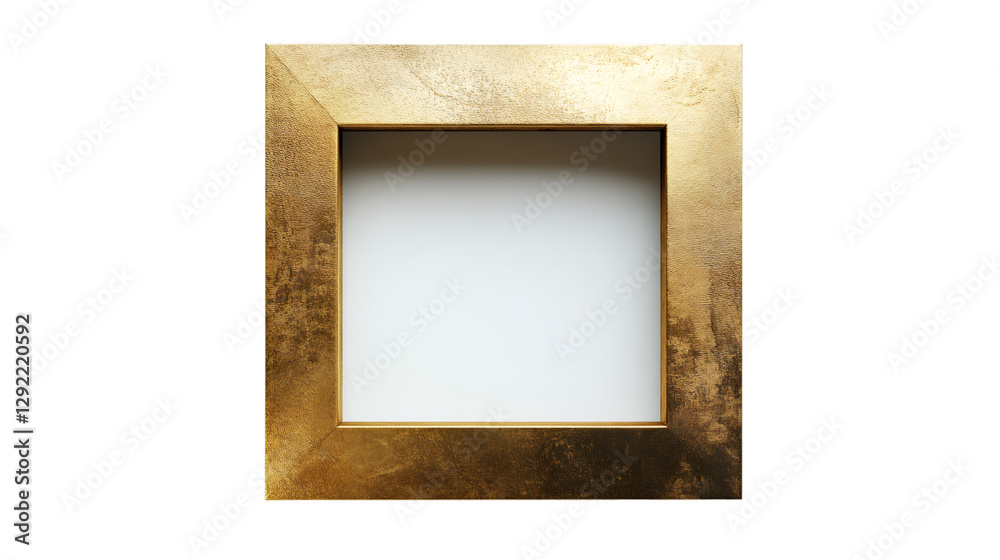 Poster golden picture frame with white mat, displaying blank interior against transparent backdrop, ready f