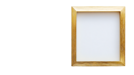 Empty golden wooden picture frame with white area isolated on transparent background, ready for your content