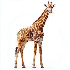 Obraz premium A full-body image of a giraffe standing tall, isolated on a white background, displaying its elegant height and natural beauty.