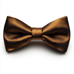 A golden silk bowtie with a sleek, glossy texture, isolated on a white background