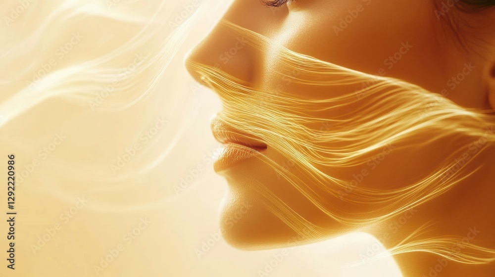 Aufkleber golden lines flow elegantly around a young womans face symbolizing the effects of cosmetic enhanceme