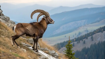 Obraz premium Majestic mouflon in alpine landscape Wildlife Photography