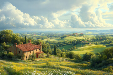 Sun-Kissed Tuscan Villa, Rolling Hills and Azure Skies Serenity