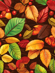 seamless pattern with autumn leaves and berries