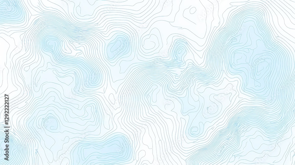 Poster abstract topographic map with soft blue lines representing elevation changes in a serene background