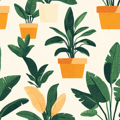 seamless pattern with potted plants