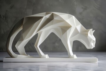 Gato blanco minimalista hecha a partir de formas geométricas, escultura gato de mármol blanco, decoración del hogar figura de un gato