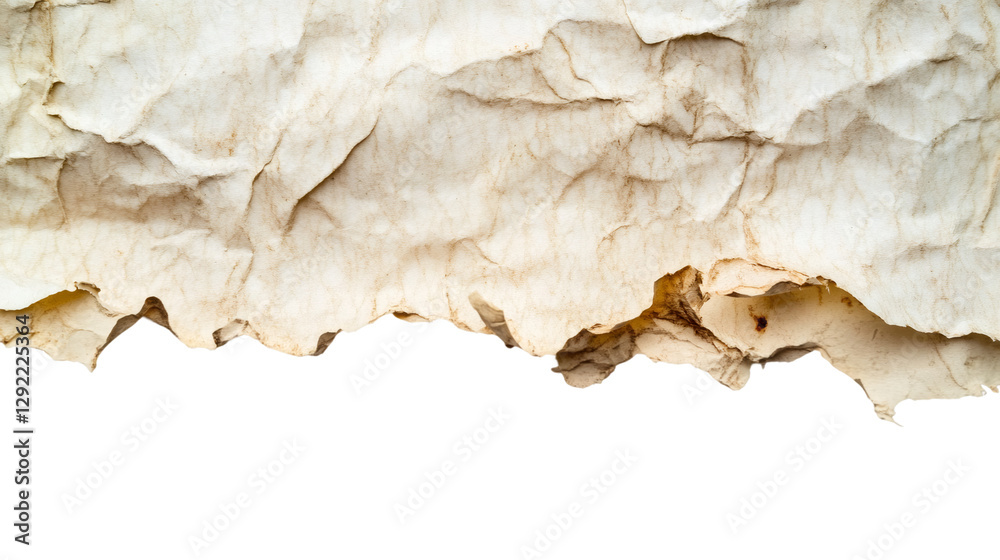 Aufkleber weathered paper texture with ragged edge, revealing vintage surface against transparent backdrop, id